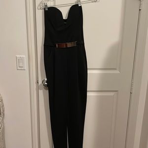 Dalia MacPhee Plunging Jumpsuit with Metal Bar Belt